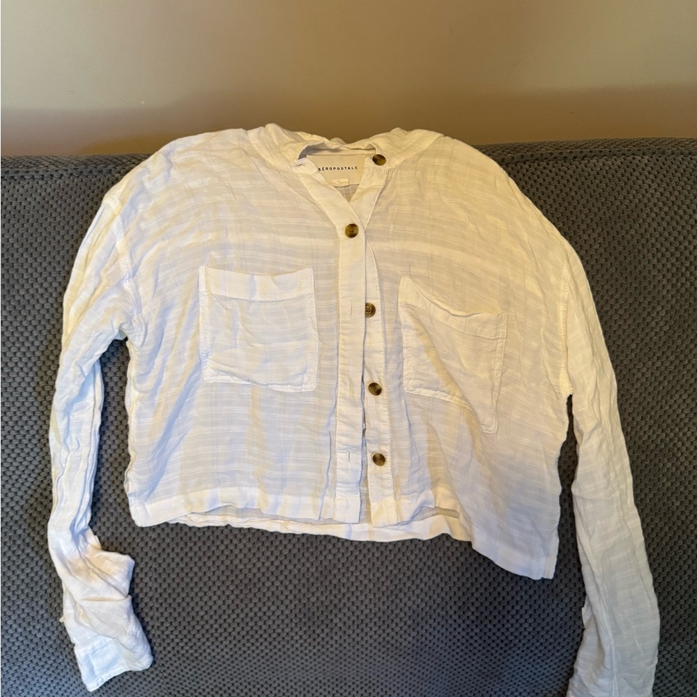 Aeropostale White Button-Up Crop Top